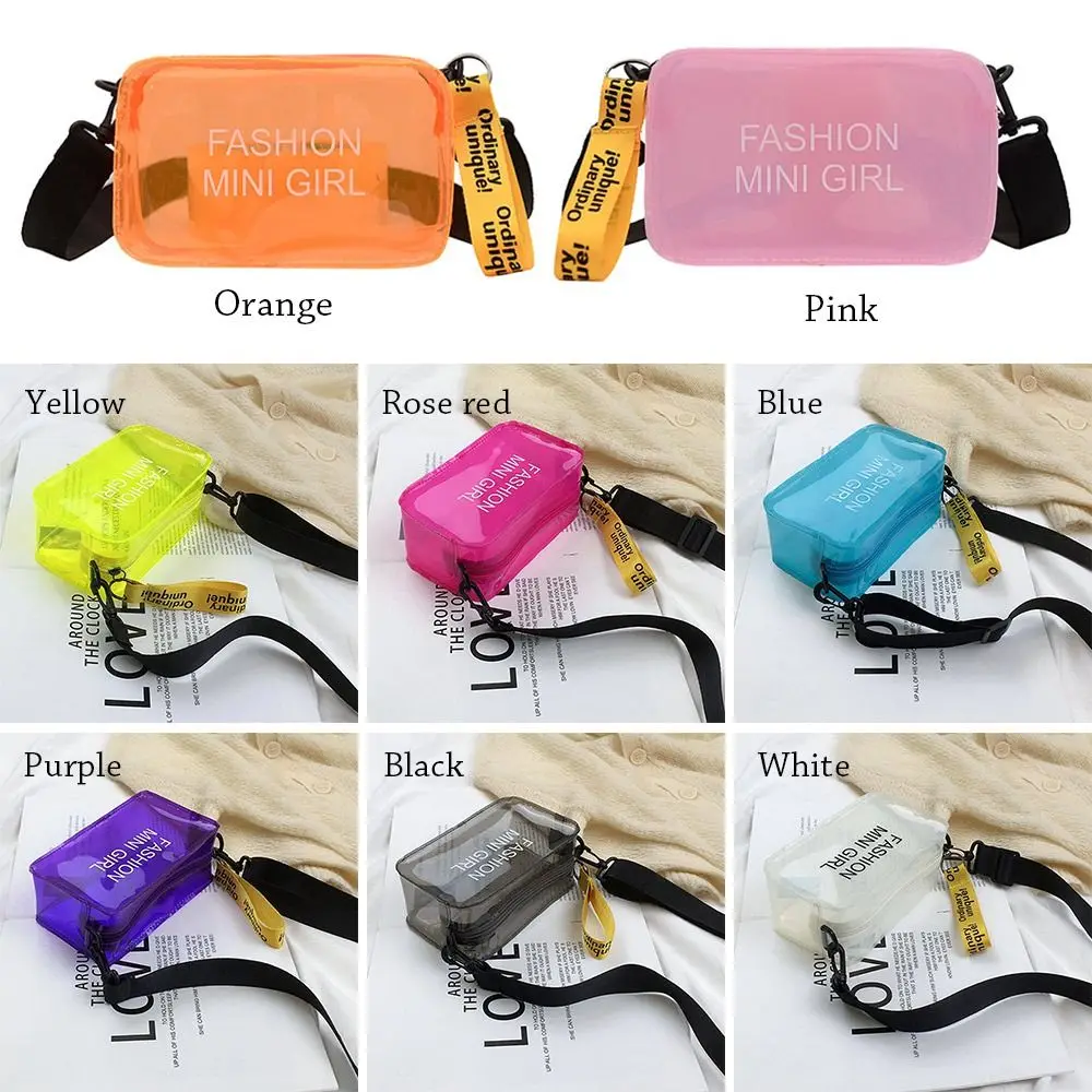 Transparent Laser Crossbody Bag for Women Candy Color Letter Fashion Mini Shoulder Messenger Bag PVC Jelly Small Tote Bag image 5