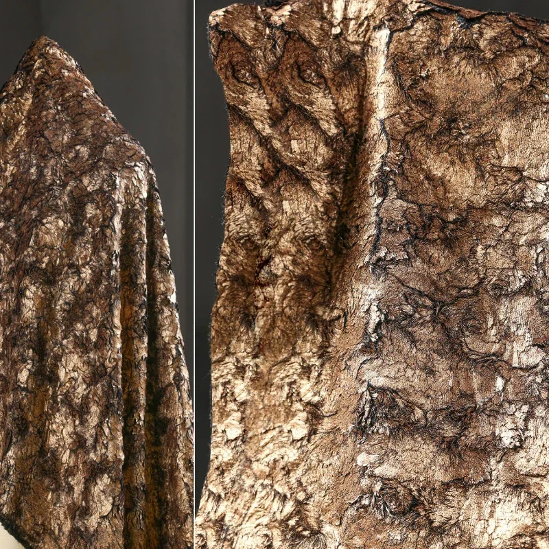 Bronce Crack estampado en caliente piel creativa tela de lana metálica abrigo de felpa tela de diseñador de ropa