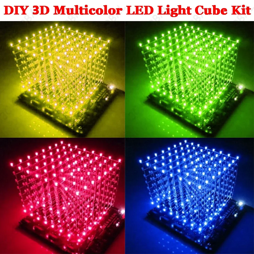 3D8 8x8x8 3MM Squared LED Electronic Toy Soldering Project Kit 4.5-5.5V Mini 3D Led Cube DIY Electronics Kit Cube Soldering Kit