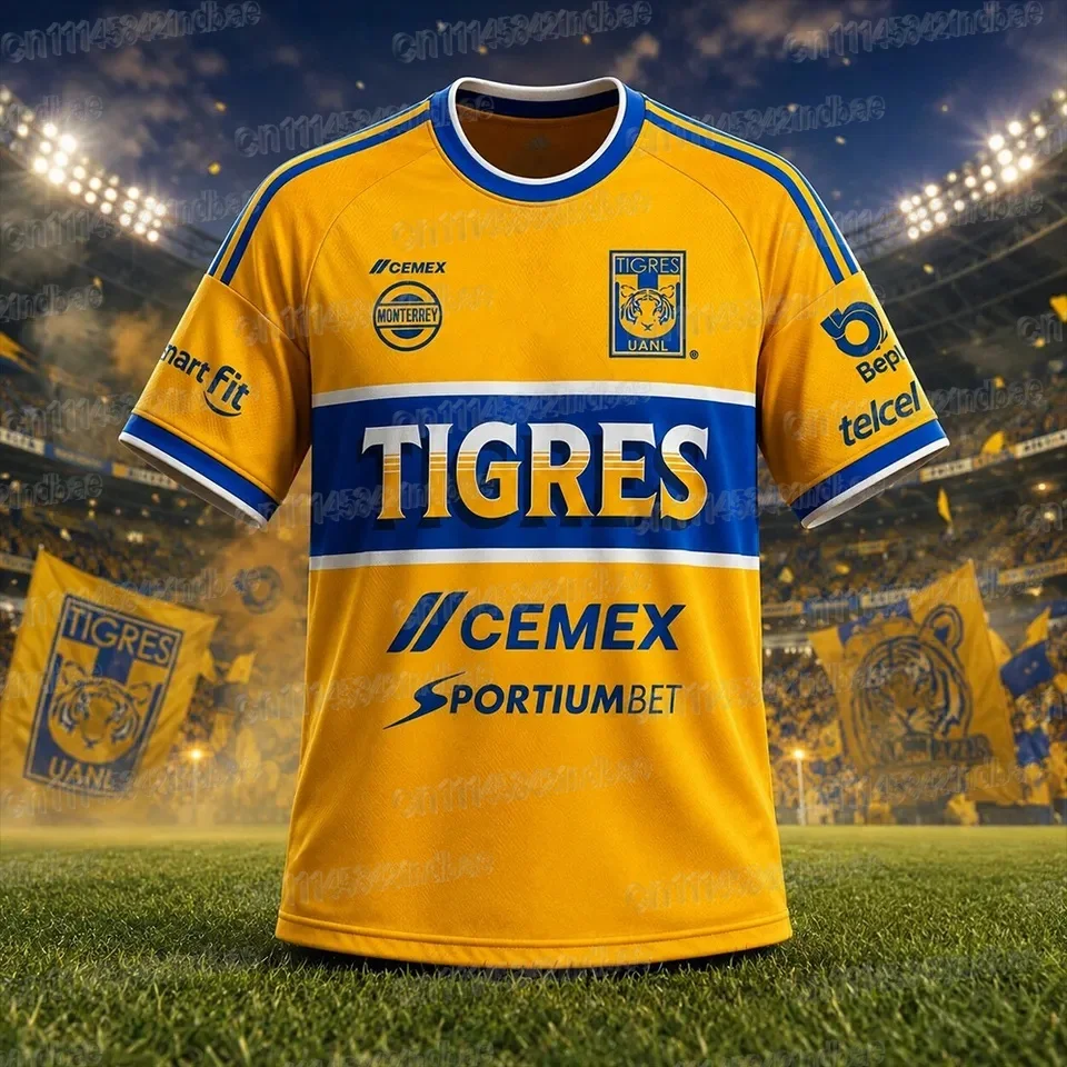 Saison 2026 Tigres UANL Fußballtrikot Herren Sommer Neu 3D-Druck Sport Fußball T-Shirt Atmungsaktiv Schnelltrocknend Familienoutfit – Detail 4