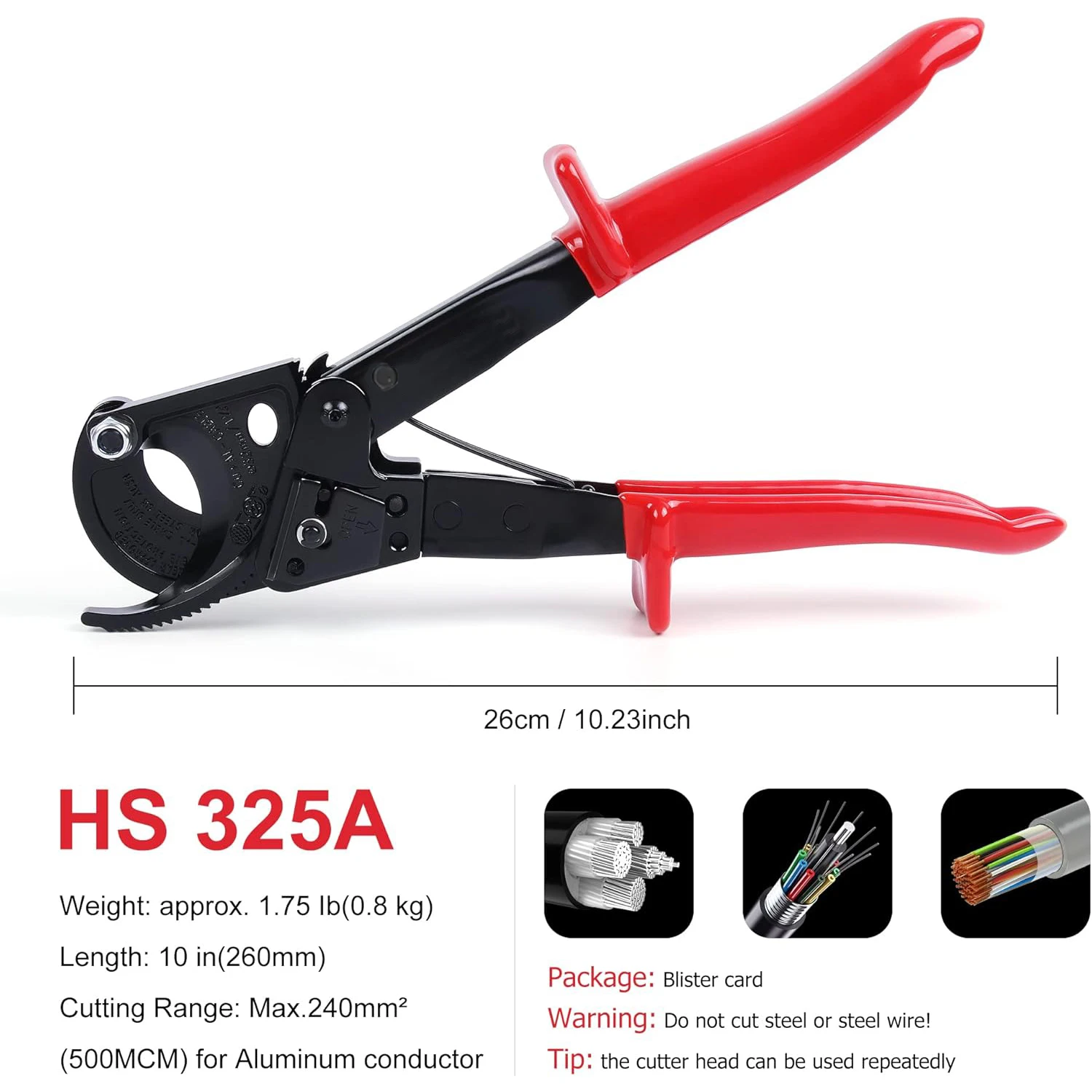 ratchet cable cutter cut CU/AL cables 240mm2 and 400mm2 dia 32/52mm can't cut steel or Armored cable hand cable cutting tool