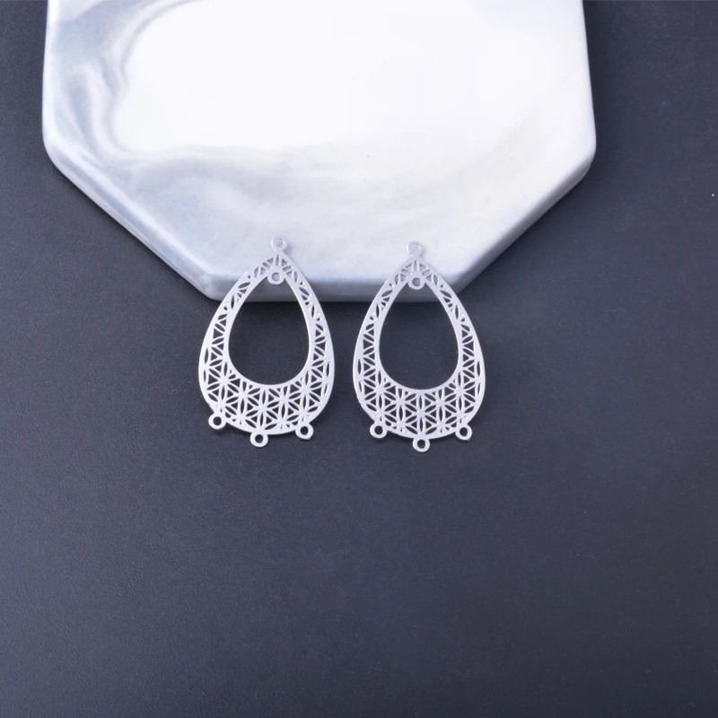 10 Stück Filigran-Schmuckverbinder aus Edelstahl, geometrischer Wassertropfen-Ohranhänger, DIY-Schmuck-Ohrring-Zubehör – Detail 8
