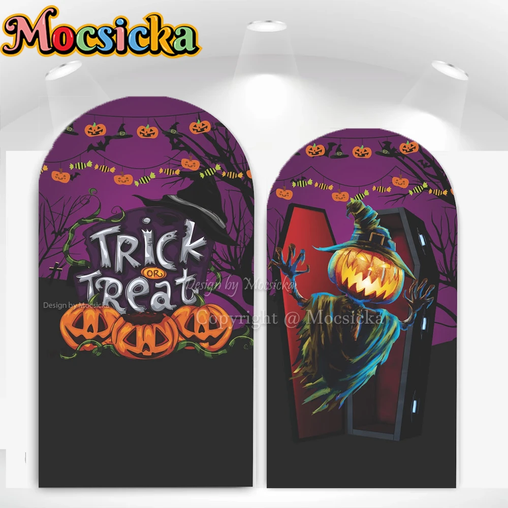 mocsicka-カスタム-chiara-アーチ-2-面背景ハッピーハロウィンカボチャゴーストホームパーティー背景トリックオアトリート装飾写真ブース