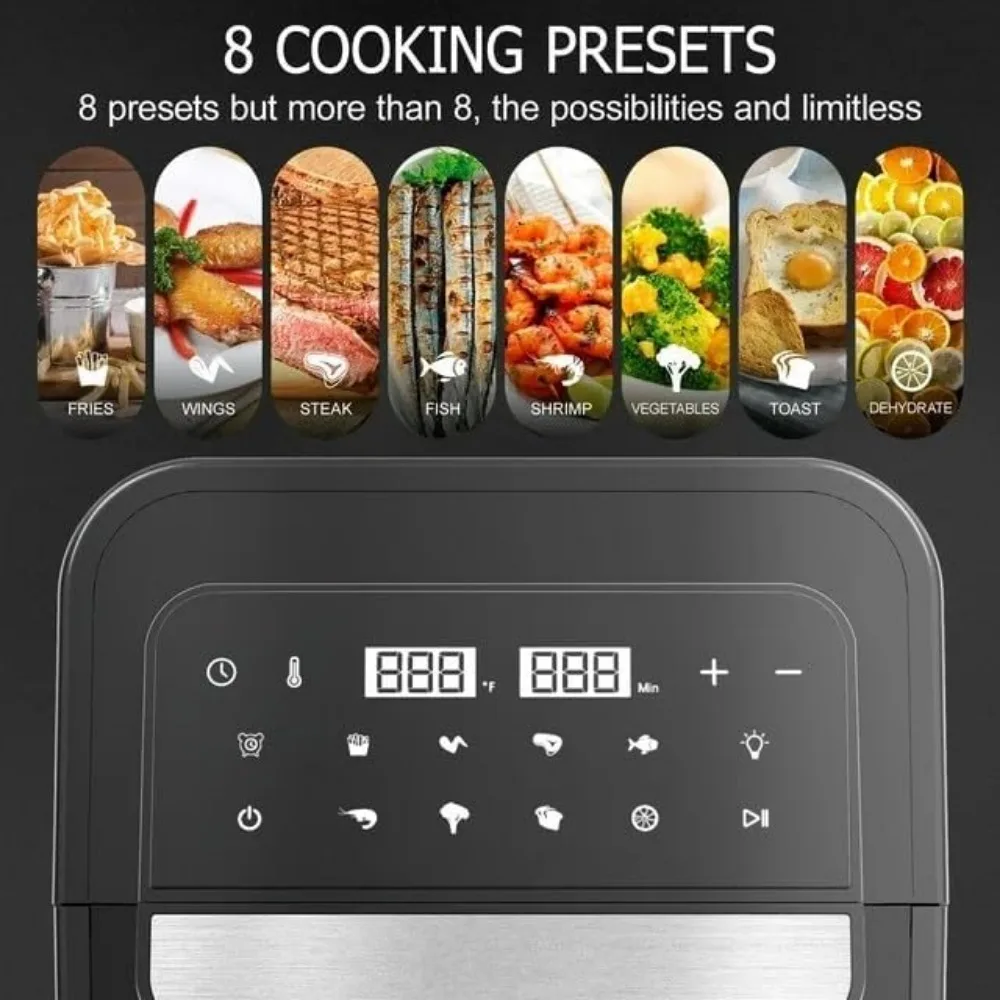 Friggitrice ad aria 8 in 1 con capacità di 6,5 Qt e finestre facili da visualizzare, 95% meno di olio, cestello antiaderente per arrostire, cuocere al forno, disidratare, riscaldare