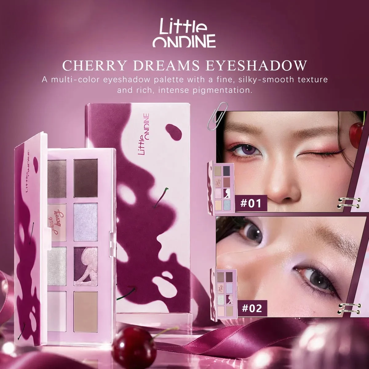 Little ONDINE Cherry Dreams Eyeshadow,Long-Lasting Wear,Natural Everyday Look,Silky Smooth Application,Crease-Proof Formula