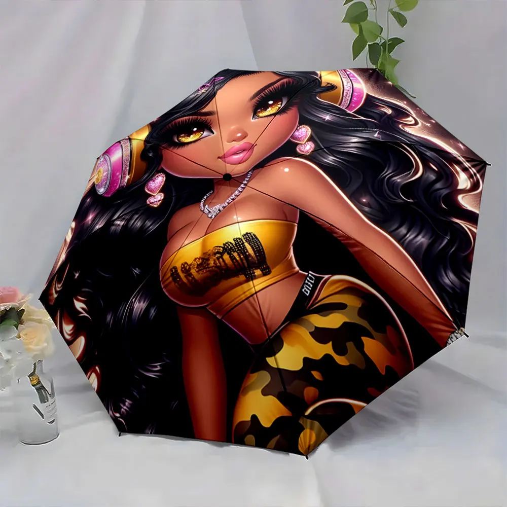 1PC Stylish Cartoon Character Printed Umbrella Design Print 8 Iron Ribs Folding Umbrella Auto-Open Fashion Sunshade