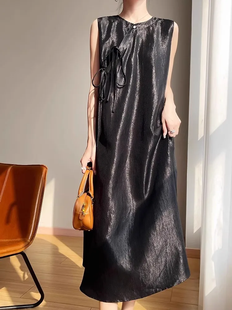 실크 아세테이트 새틴 라운드 네 드 여성 디자인 센세이션 컬러 미디 스커트 슬림 베스트 드 출퇴근용 하이 웨이스트...