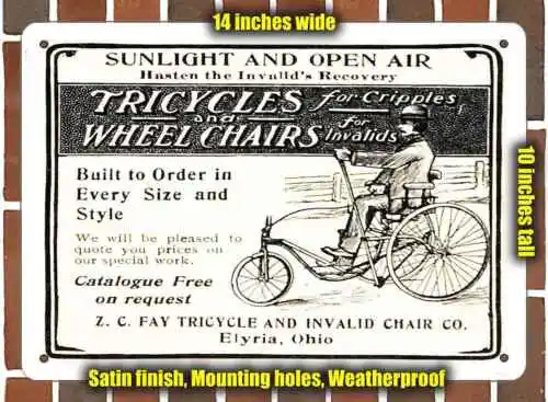 Metal Sign - 1902 Tricycles and Wheelchairs for Invalids- 10x14 inches