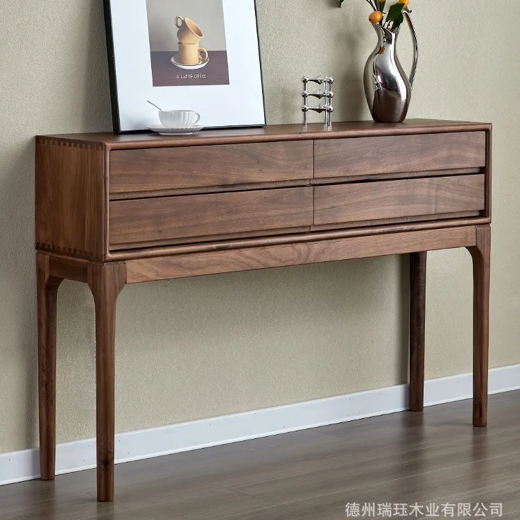 Black walnut entrance cabinet Solid wood entrance table, counter case, foyer side cabinet High foot locker Long strip