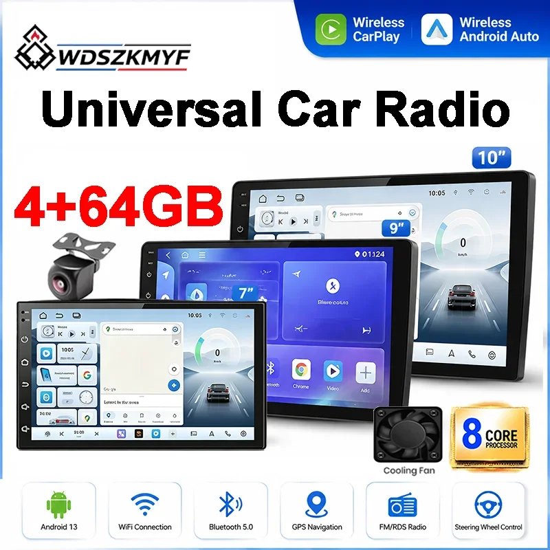 7/9/10 Inch Universal 2Din Car Stereo Android 13 8‑Core 4GB+64GB Auto Radio GPS Navigation WiFi Bluetooth Multimedia Player