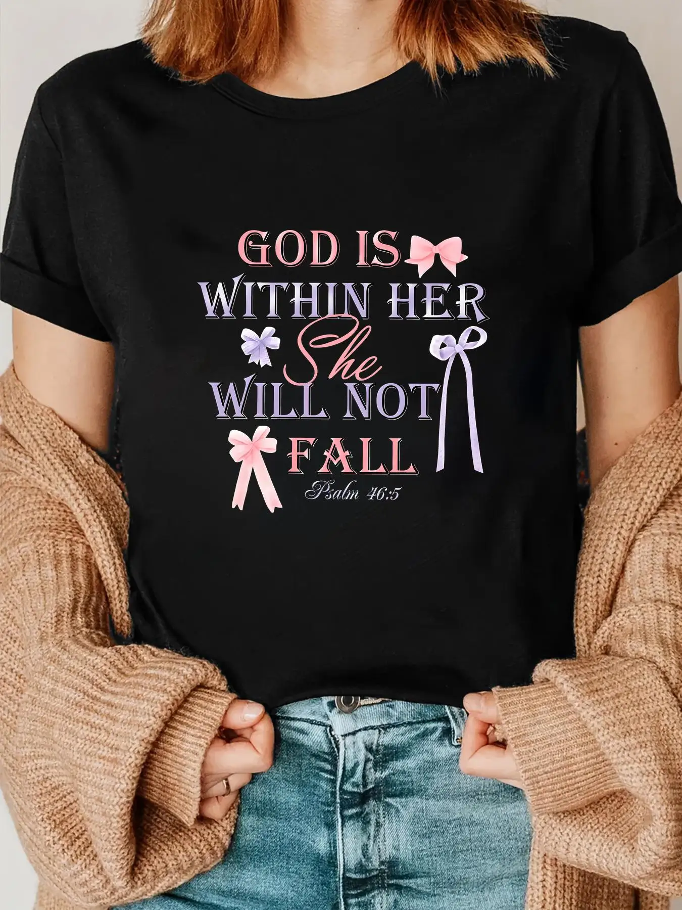 Women's Inspirational God is Within Her She Will Not FallWomen's Basic T Shirt Crew Neck Short Sleeve Casual Fashion Tops