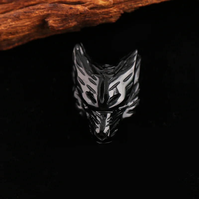 Natural Stone Obsidian Wolf Head Pendant Bead,Handcarved Animal Pendant DIY Jewelry Necklace Accessories 26x18x11mm 5g