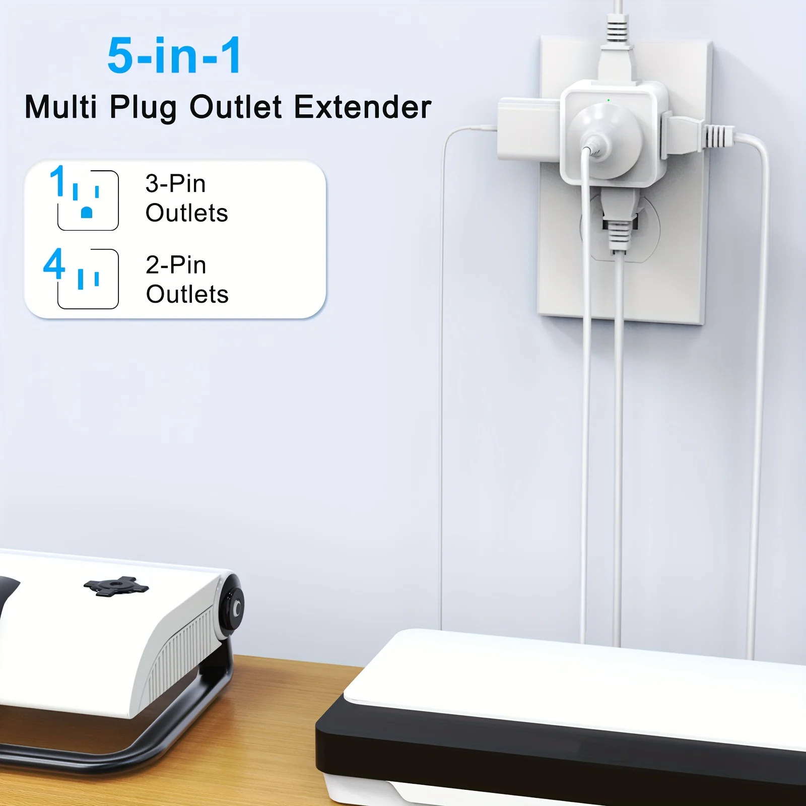 5 Way Multi Plug Outlet Extender, Wall Outlet Expander, Small Electrical Outlet Splitter for Travel, Home, Office, Dorm