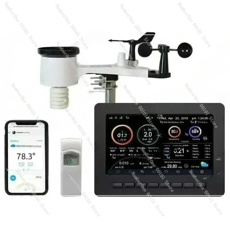 Ambient Weather WS-2000 Smart Weather Station, WiFi Remote Monitoring, TFT Display with Alerts for Home Backyard
