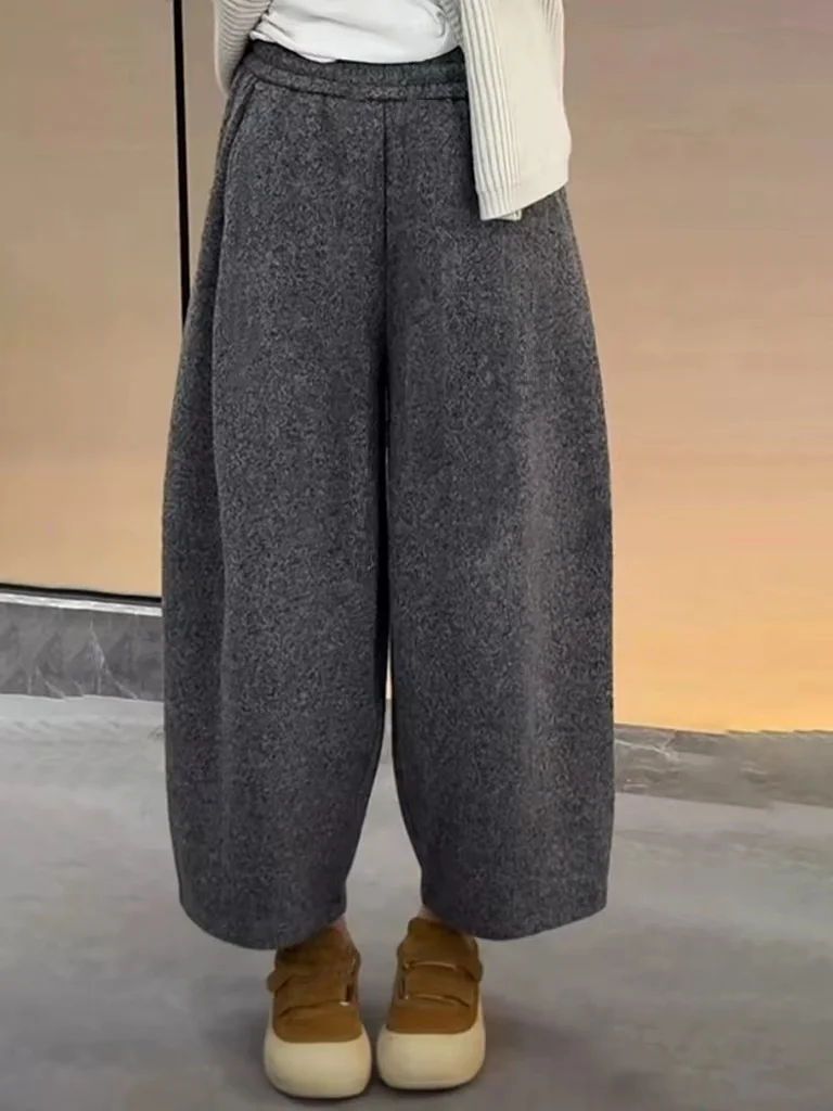 High Waist Slimming Straight Leg Pants Women's Loose Casual Versatile Wide Leg Woolen Drape Autumn Winter New Arrival