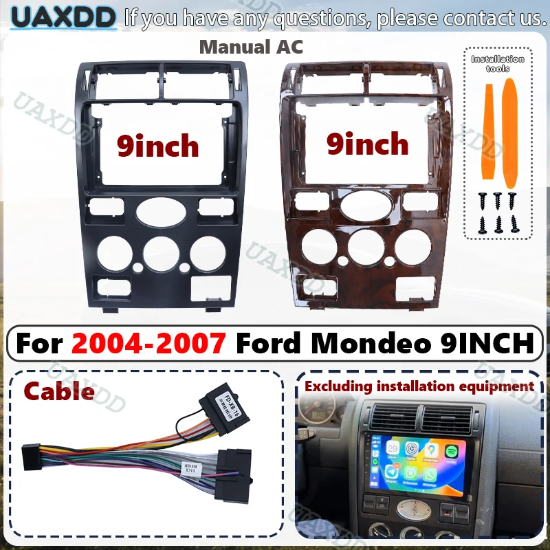 9INCH Android Car Radio Fascia Frame 2Din Dashboard Kit Multimedia Console Center Cable Interior Panel For 2004‑2007 Ford Mondeo