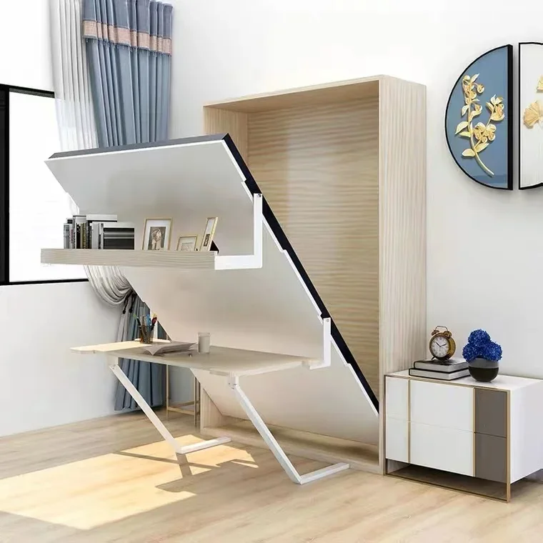 Bed Vertical Murphy Bed Wall Bed with Double Black Desk Modern Multifunctional Bedroom Furniture view 2