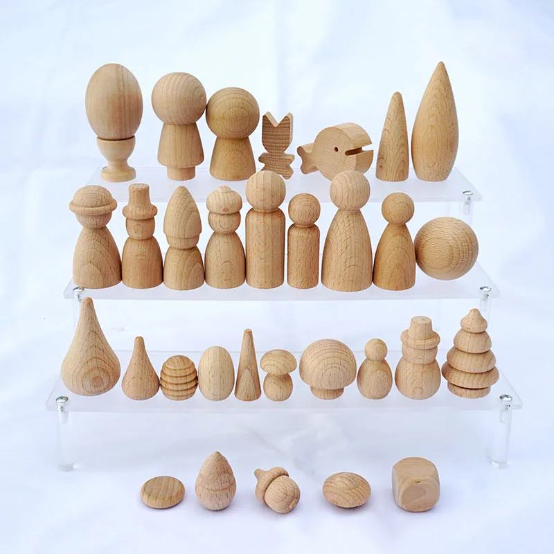 1PC Unfinished Natural Beech Wooden Peg Dolls Figures DIY Craft Children\'s Blank Painted Handicraft