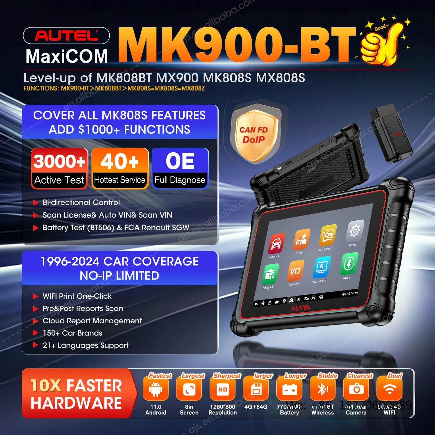 Autel MaxiCOM MK900 BT Car Diagnostic Tool MK808 MK900BT MK808BT Altar MK 808 900 MK900-BT Vehicle Auto Full System OBD2 Scanner view 3