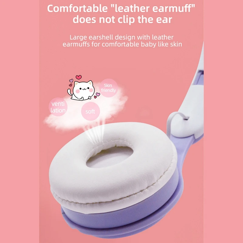 سماعات رأس للأطفال، سماعات أذن قطة بإضاءة LED ملونة، سماعة رأس بلوتوث 5.0، تدعم بطاقة TF