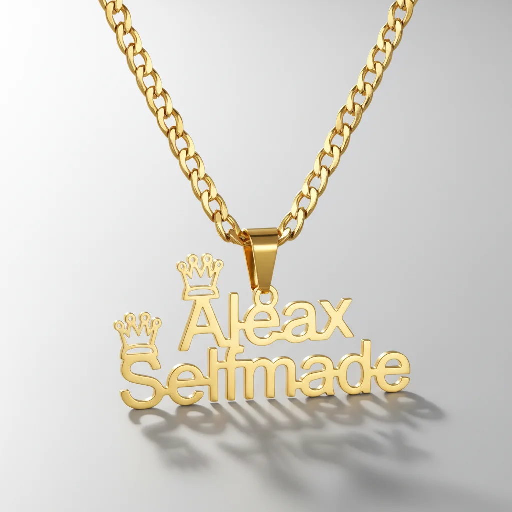 カスタムネームネックレス クラウン イニシャルペンダント パ - Men'S Fashion Gold Chain のレビューと価格