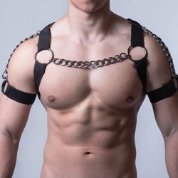 Arnés de cadena para hombre, cadena de Bondage para el pecho para adulto, cinturón de lencería Gay elástico negro, ropa Sexual, ropa erótica para discoteca, juguete sexual para Cosplay