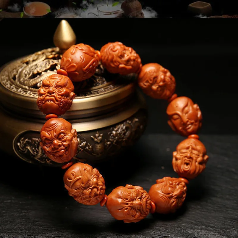 Rare Eighteen Disciples of Buddha Nut Bracelet -Carved Cold Gate Hand Toy Olive Core