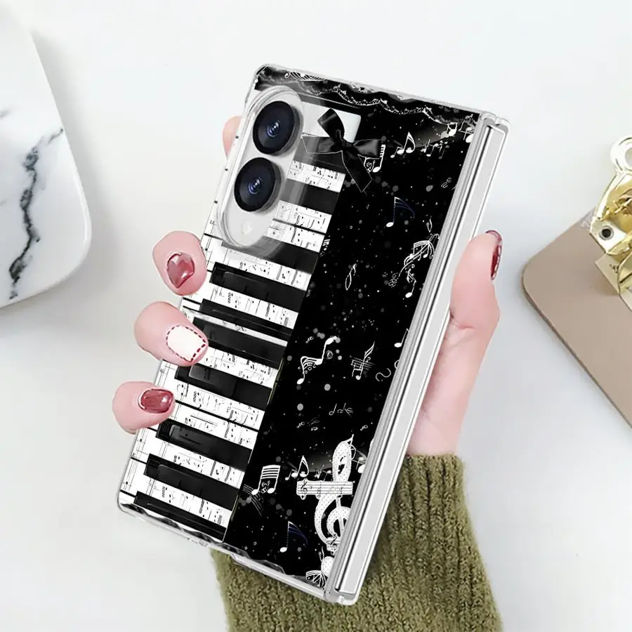 Marble Piano Transparent Phone Cover Case for Samsung Galaxy Z Fold 8 PC Hard Luxury ZFold8 ZFold 8