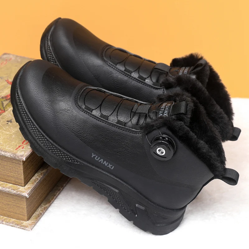 New Winter Boots for Men Waterproof PU Leather Warm Snow Ankle Boots Outdoor Warm plush Non-slip High-top Work Casual Shoes