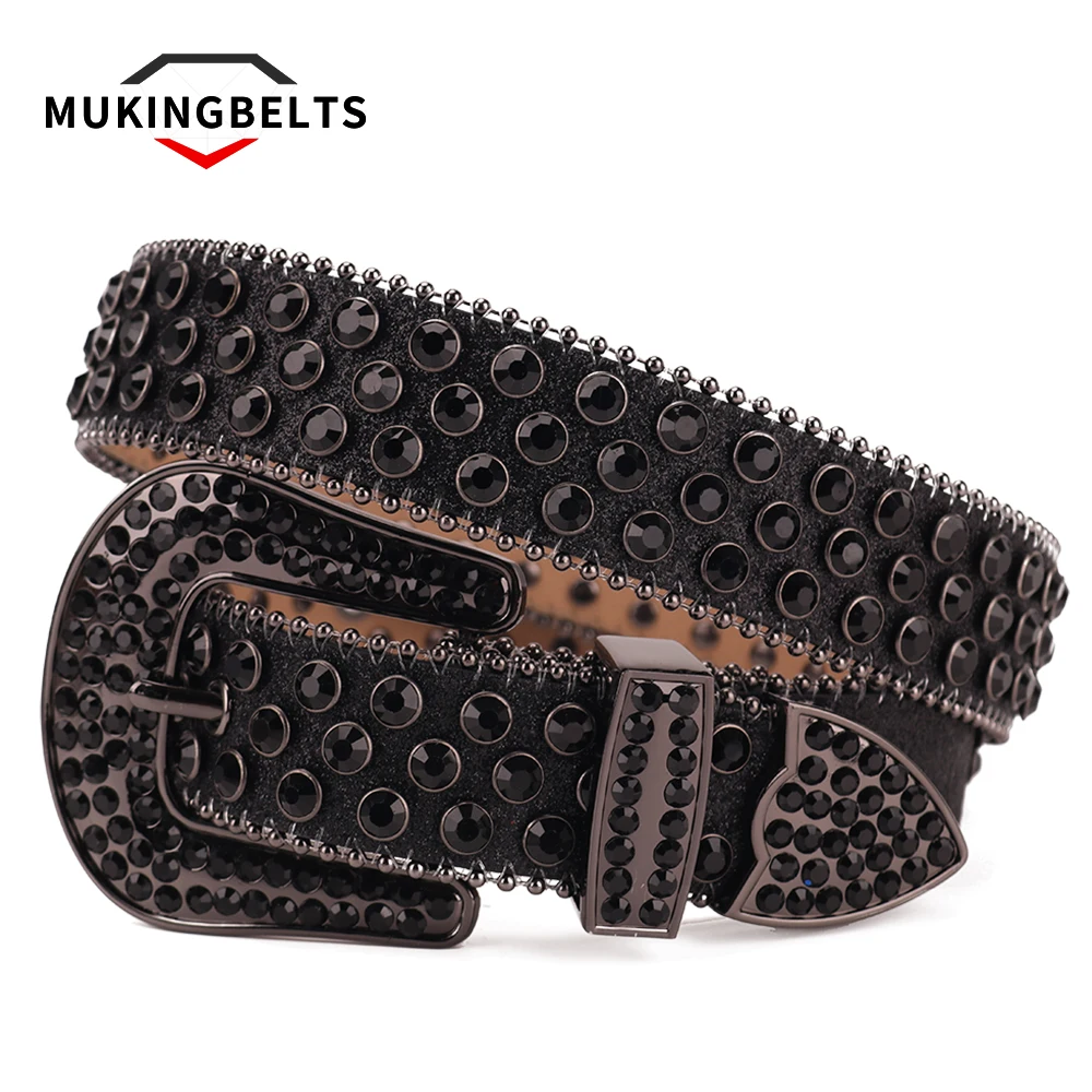 

2023 Fashion Trend Rhinestone PU Leather Belts Women Men Pin Buckle Belt Studded Luxury Strap Women's Jeans