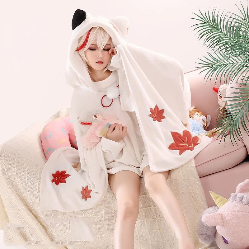 Anime Genshin Impact Tighnari Kaedehara Kazuha Cosplay Blanket Cloak Cape Warm Fleece Flannel Cosplay Pajamas Costume Hoodie