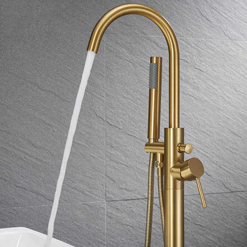 ZAPPO Free Standing Tub Shower Faucet Floor Mount Shower System BrassTub Filler High Flow Bathtub Shower Mixer Tap Set Gold