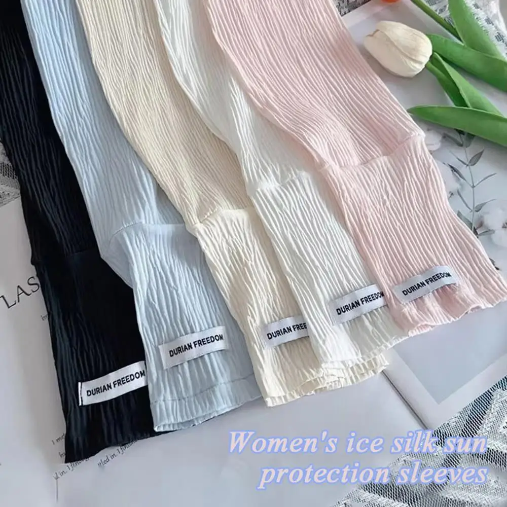 

Sunscreen Arm Protector Hand Sleeve Wrinkled Pleated Breathable Item Sun Protection Ruffle Fingerless Gloves Solid Color Cover