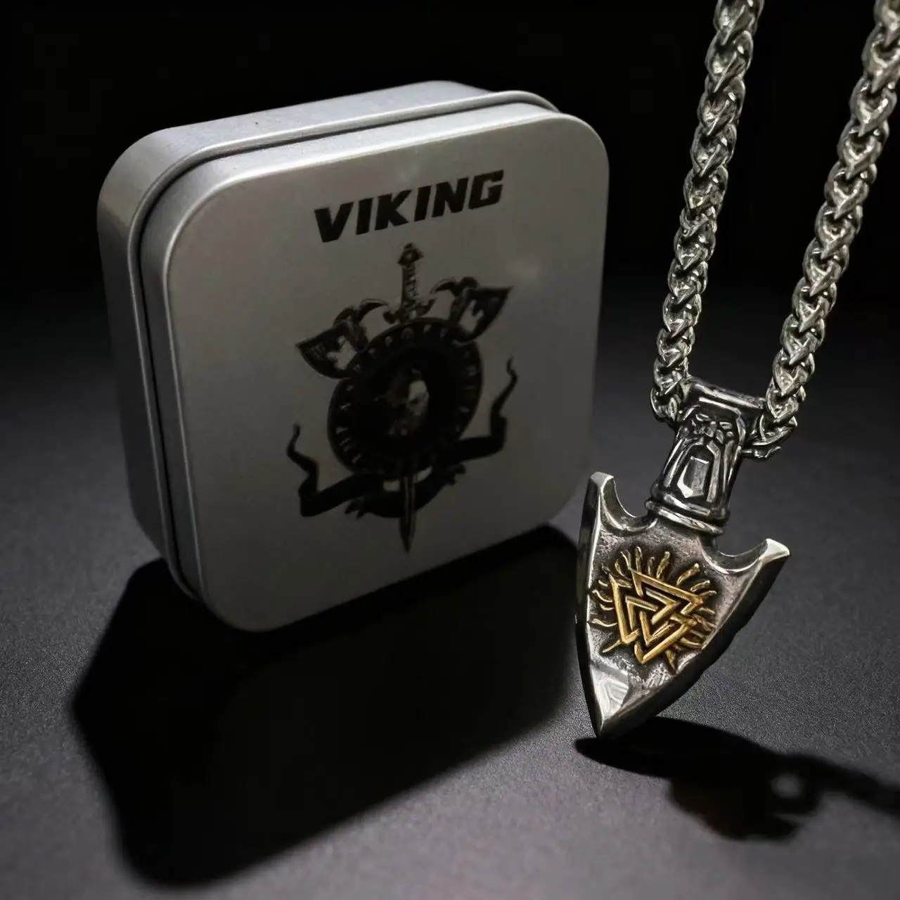

HNSP 316L Stainless Steel Nordic Odin Viking Rune Pendant Chain Necklace For Men Jewelry Accessories