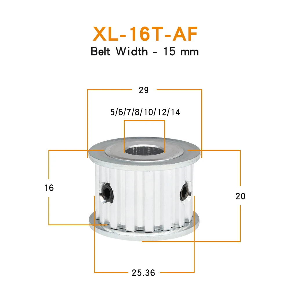 XL-16T Toothed Pulley Bore Size 5/6/7/8/10/12/14 mm Aluminium Pulley Wheel Teeth Pitch 5.08 mm For Width 15 mm XL Timing Belt