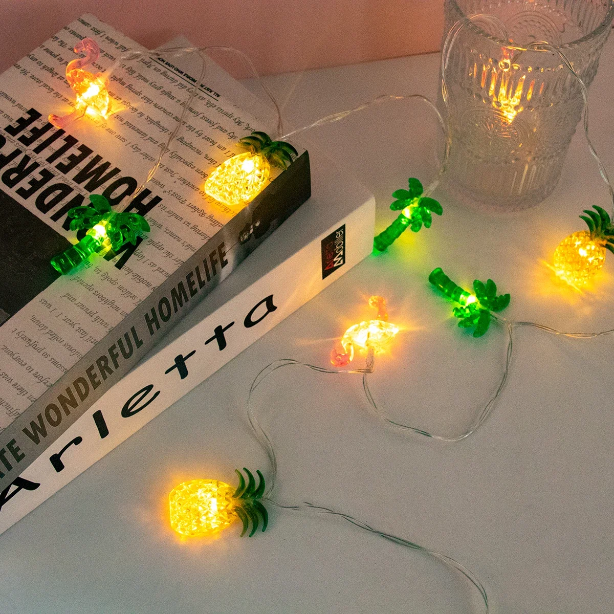 1PC 10/20 LED Flamingo Pineapple Palm Tree String Lights Battery Operated Tropical Beach Hawaiian Fairy Atmosphere Lights image 6