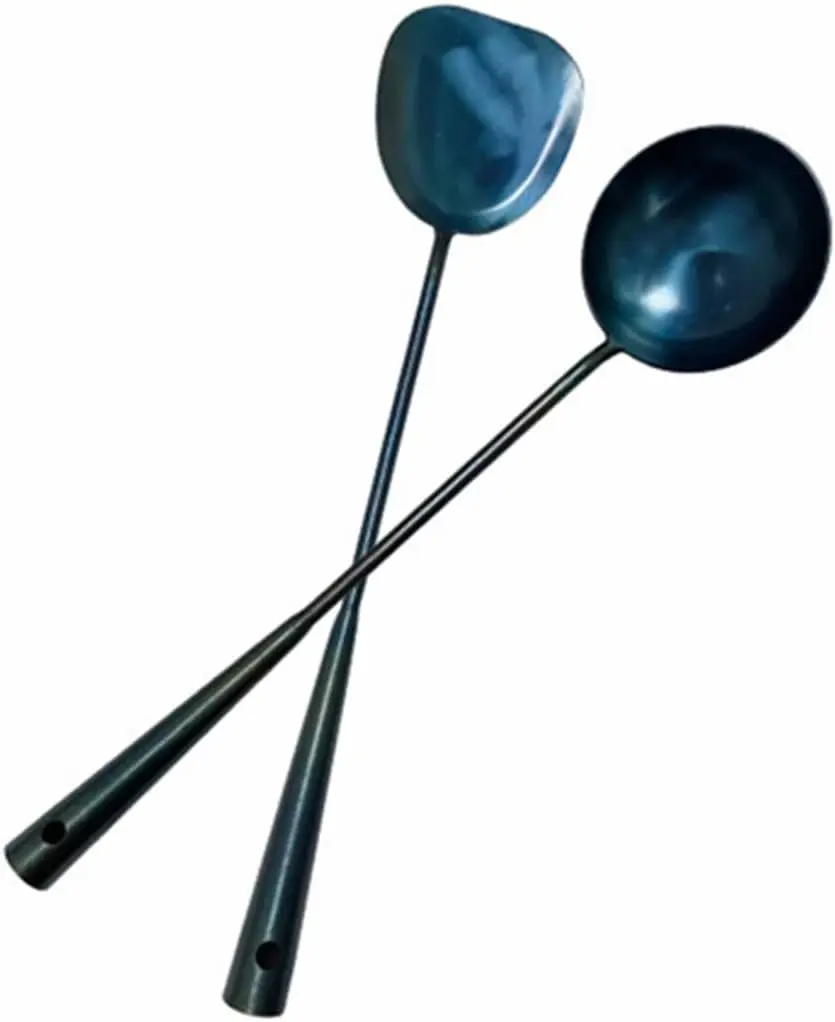

Traditional Handmade Iron Spatula and Ladle Set, 15.8-Inch Wok Utensils for Easy Cooking