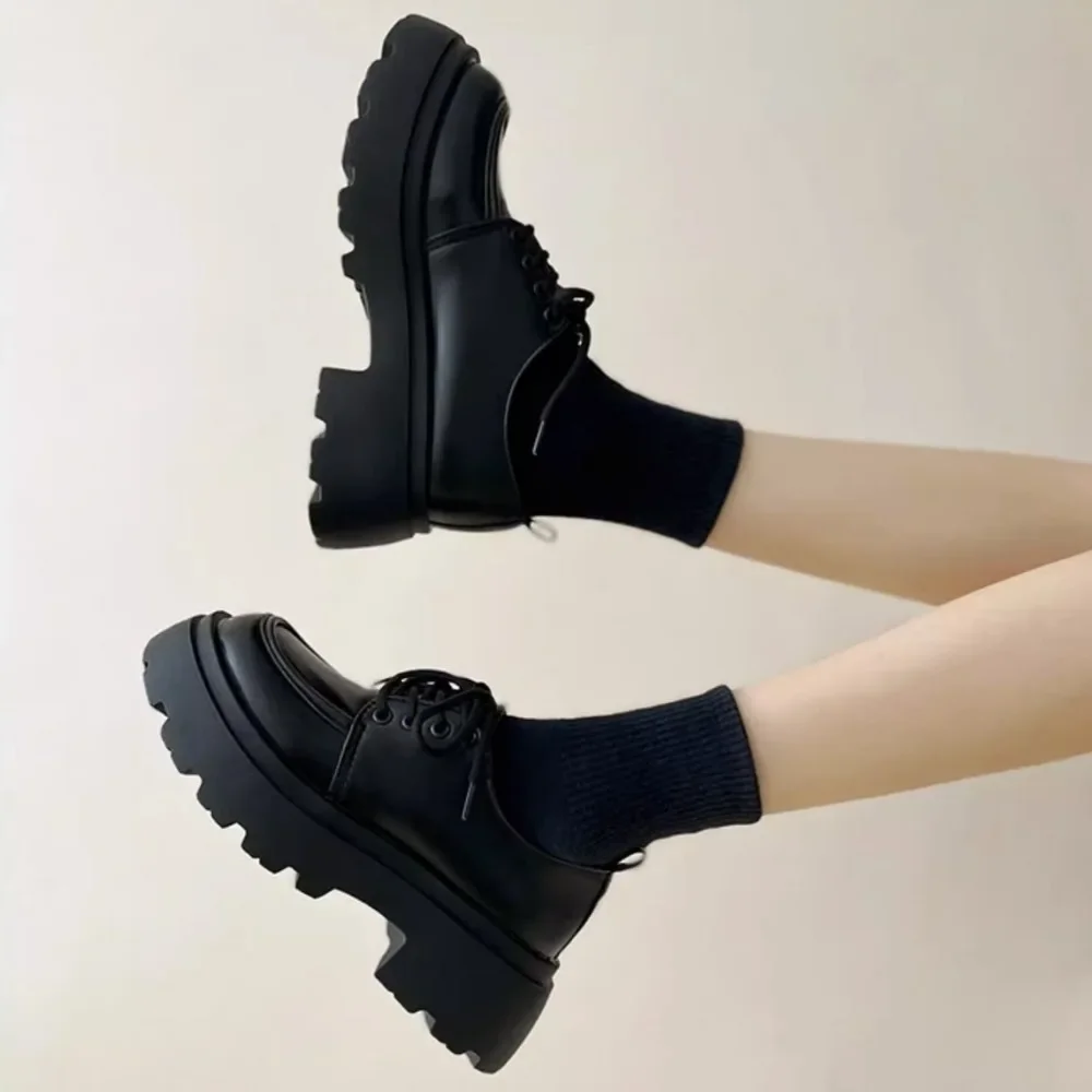 Thick Soled Small Leather Shoe Womens New Spring Versatile Black Single Shoes Sponge Cake Loafers Shoes for Women Platform Pumps