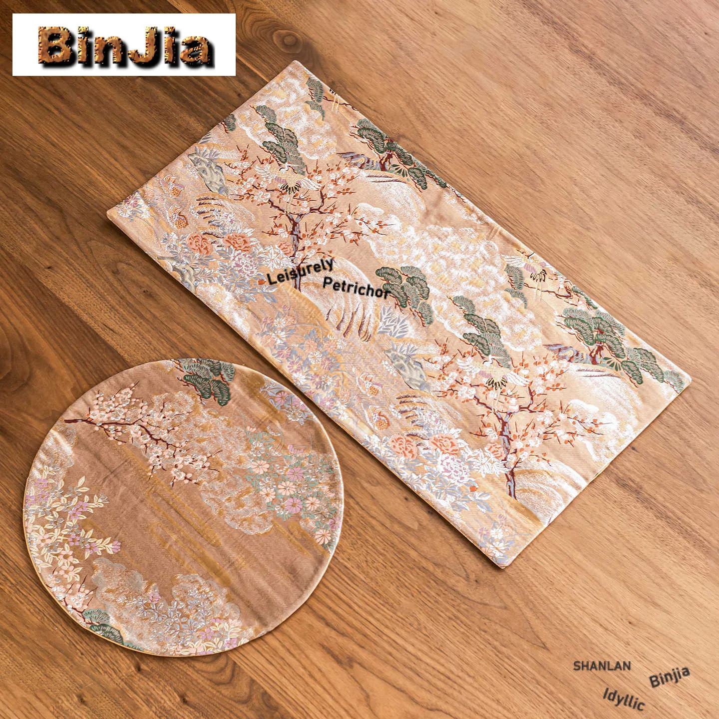 

Nishijin-ori Gilded Double-sided Tea Table Mats Boutique Drink Coaster Dinner Table Cloth Mat Chinese Tea Set Collection Craft