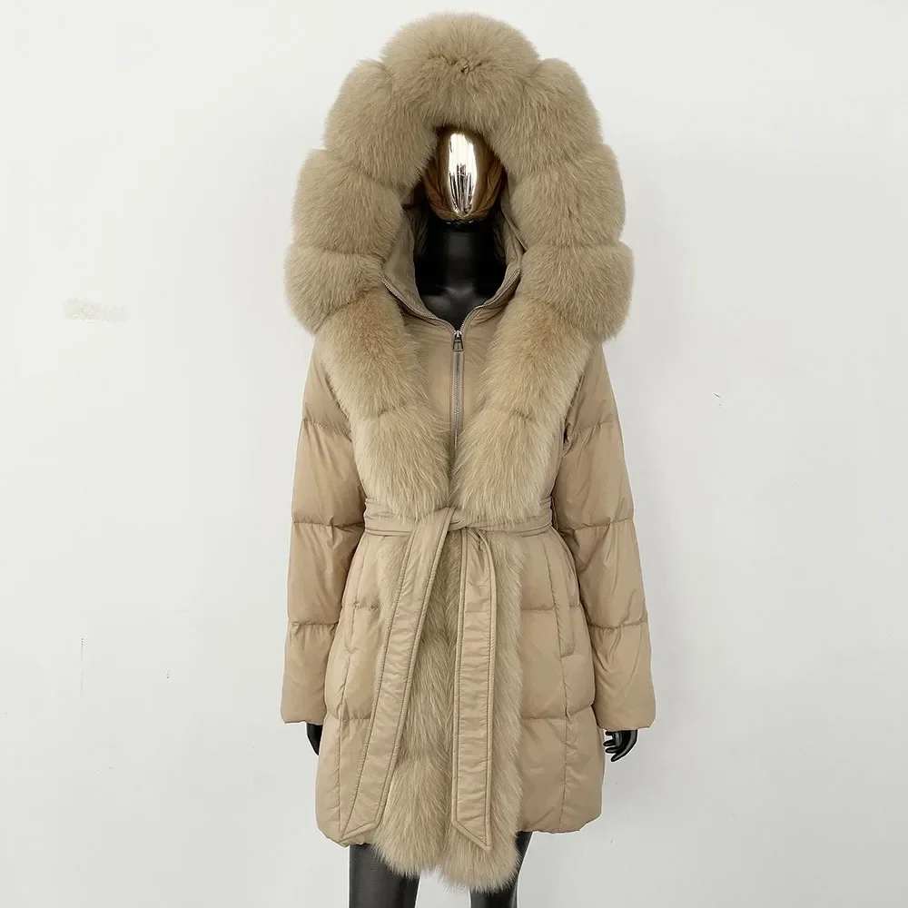 Casual Winter Jacket Women Thick Warm Streetwear White Duck Down Coat Hooded Natural Real Fox Fur Outerwear Puffer Jacker