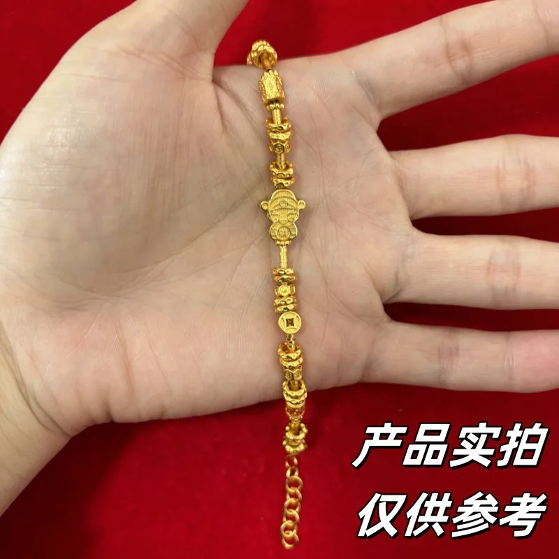 

Women's 24K Gold (AU999) Wealth God Coil Bracelet | Chiseled God of Wealth with Gilt Coil Pattern