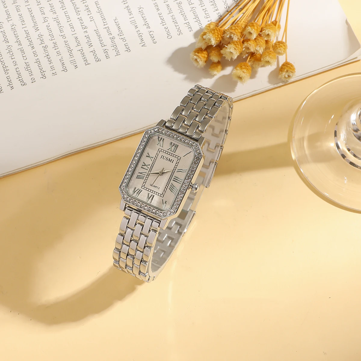 قرص كوارتز نسائي عصري وبسيط مربع صغير مع حزام فولاذي مكون من 12 قطعة، مناسب لعيد الميلاد والهالوين #2