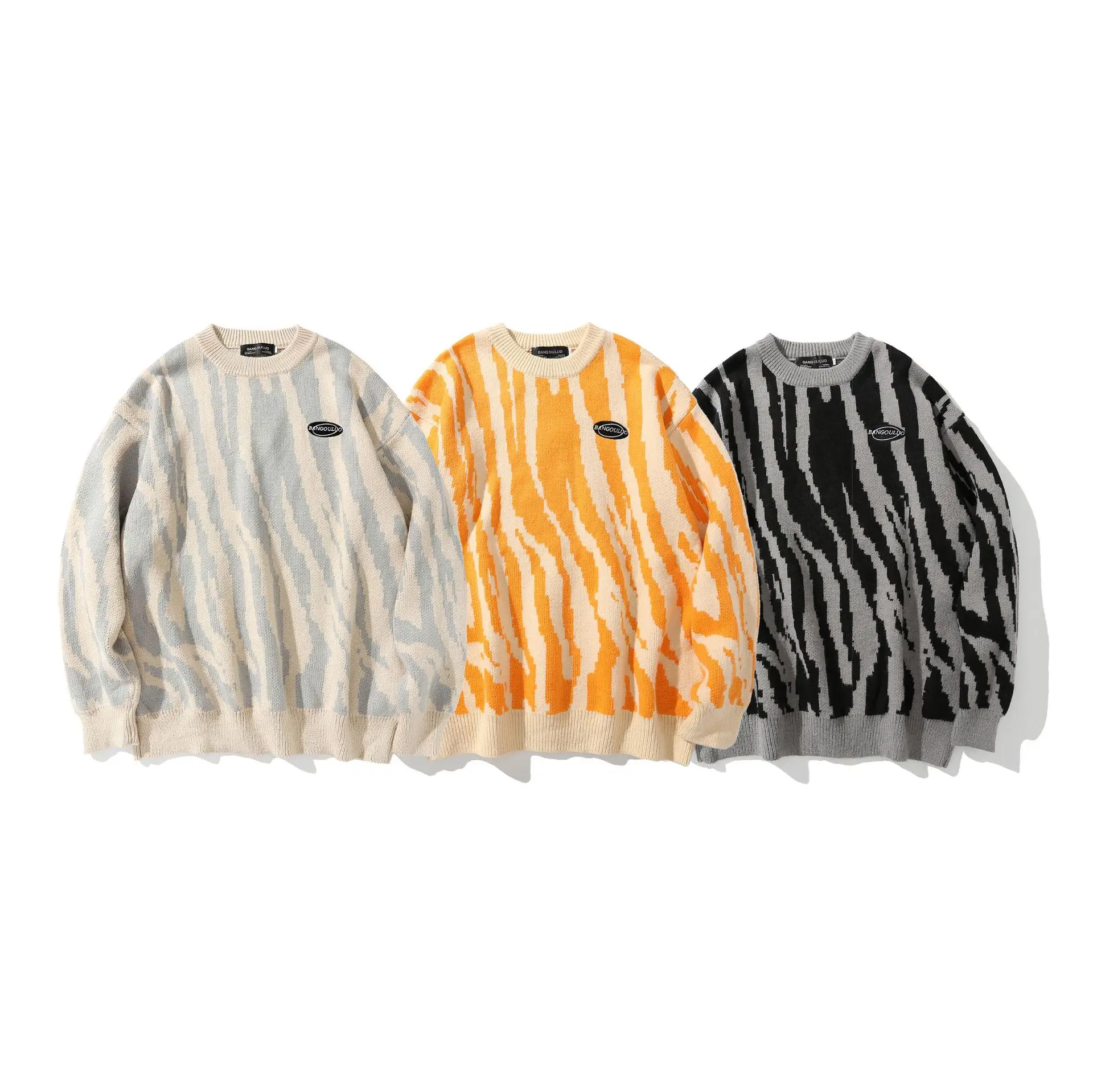 Hip Hop Streetwear Zebra Pattern Couple Pullover Sweater BF Style Casual Loose Japanese Oversized Knitted Sweater Jumpers Men