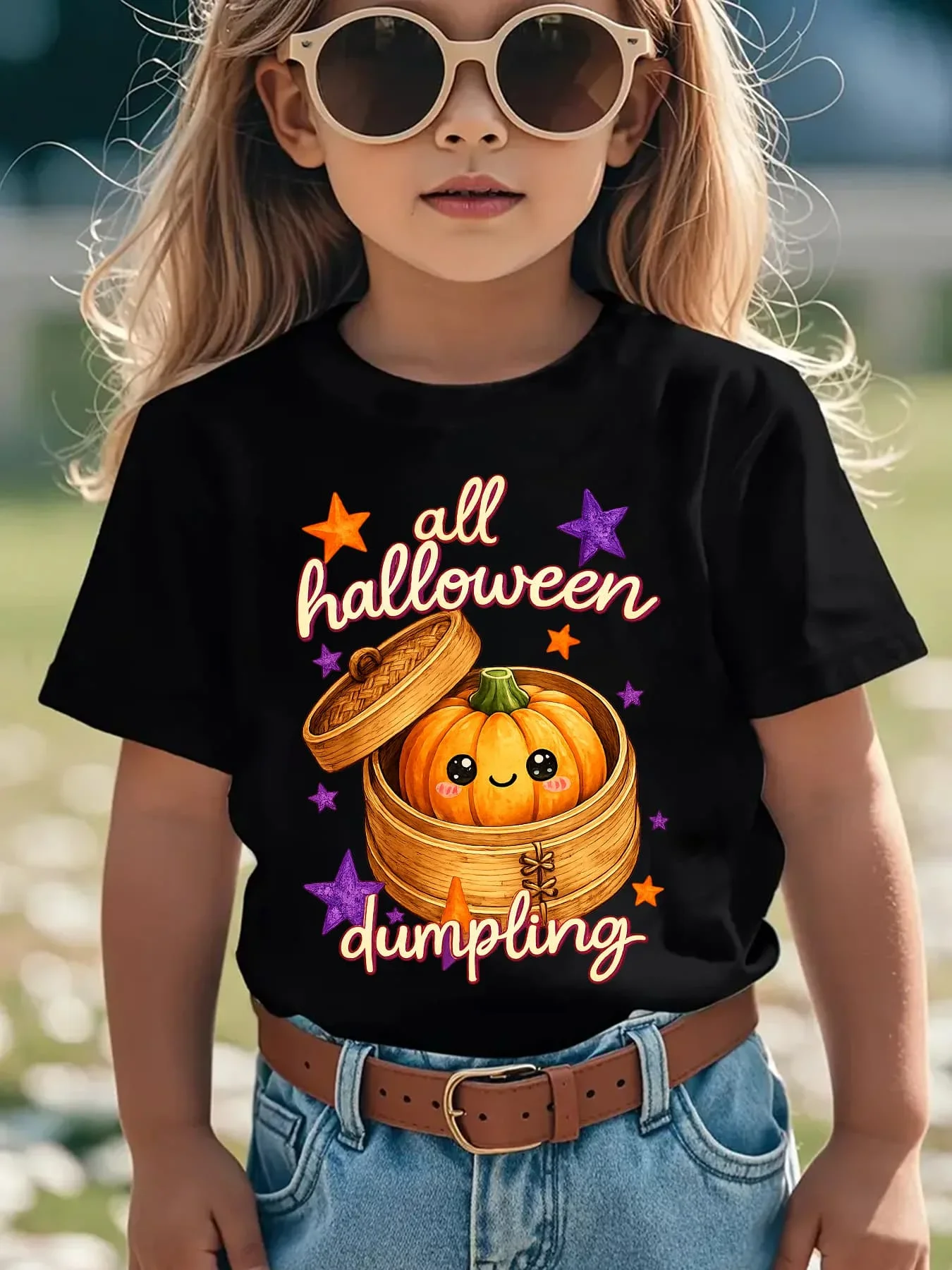 Kids Boys Girls Family Matching T Shirt Halloween Pumpkin Dumpling Print Short Sleeve Tee Casual Parent Child Daily Tops