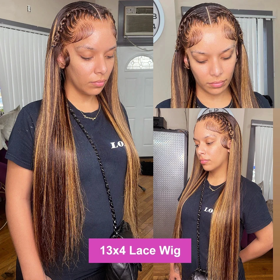 34 Inch Straight Highlight Ombre HD Colored 13x4 Lace Front Wig Vietnamese 13x6 4/27 Highlight Wig Human Hair Lace Frontal Wigs