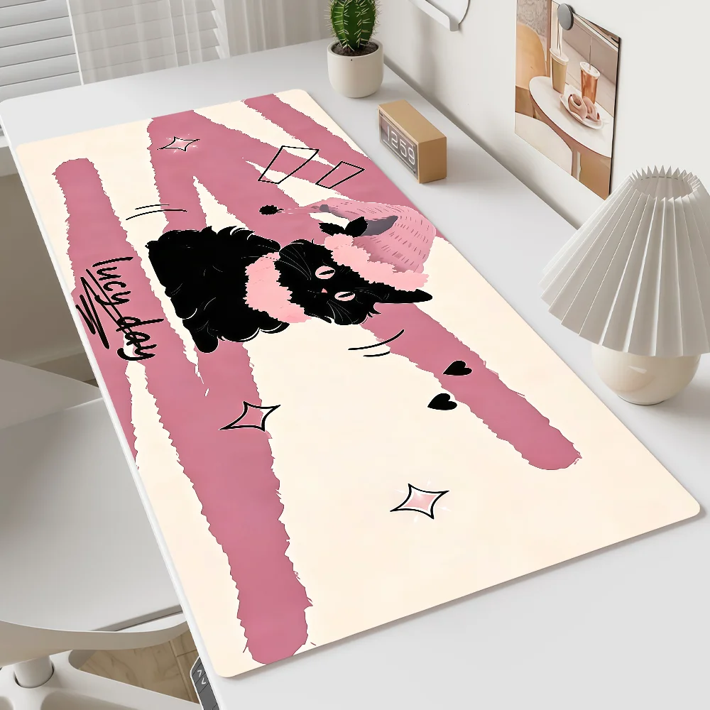 Mouse Pad MousePad Non-slip Lockedge Office Pink C-Cute Cat Student Gaming Thickened Black Large Writing Pad Cushion