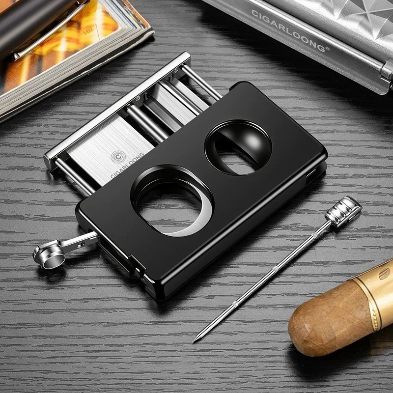 

5 in 1 Cigar Cutter Guillotine V Cutter Precision Cutting with Punch Draw Enhancer Stainless Steel Sharp Blade -Smoking Gift