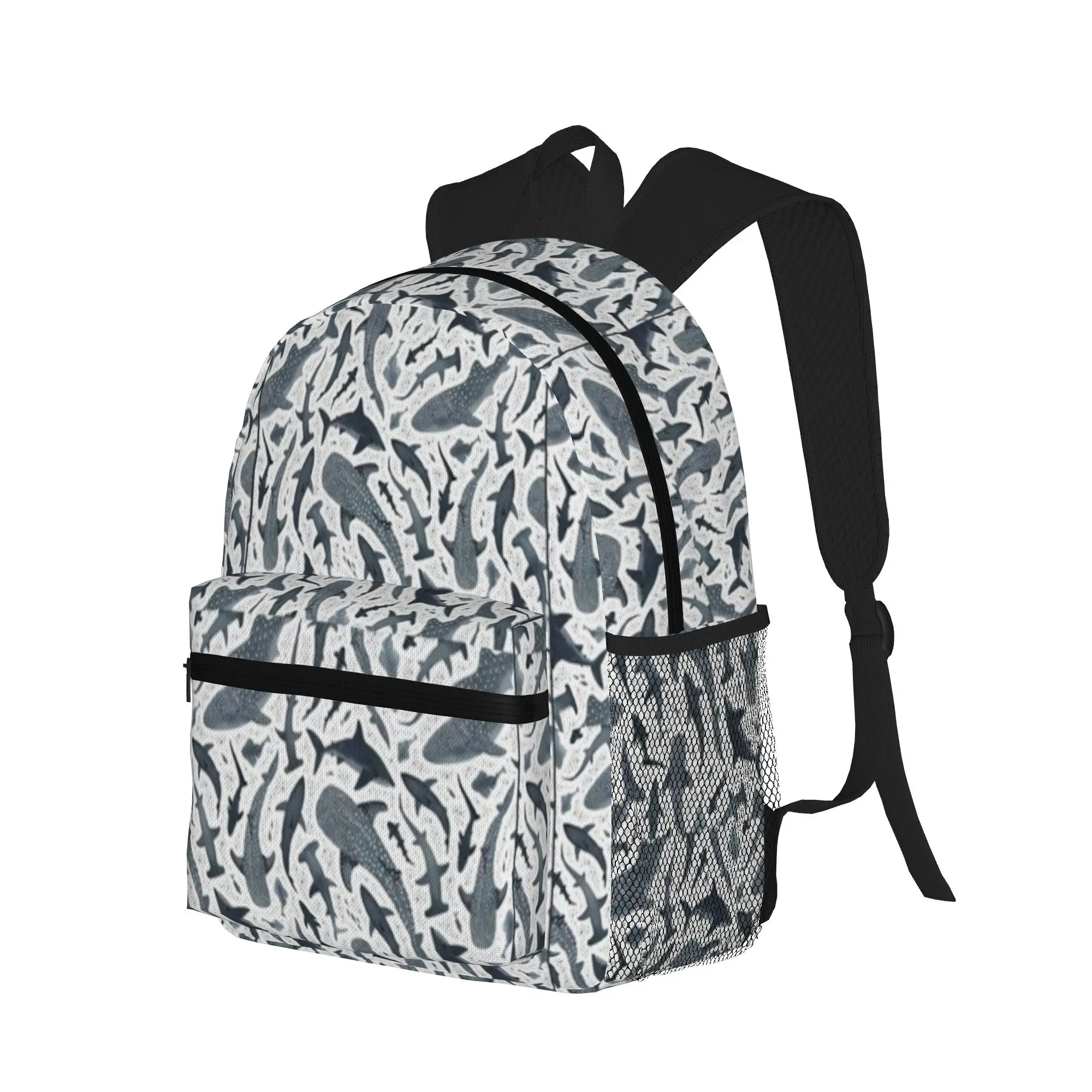 Monochrome grey watercolour shark ocean on white  Casual Backpack for Students and Adults Man backpack