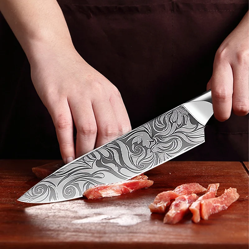 Super Sharp Damascus Pattern Kitchen Knife Set High Quality Chef Santoku Boning Paring Knife Series Green Resin Handle Nice Gift