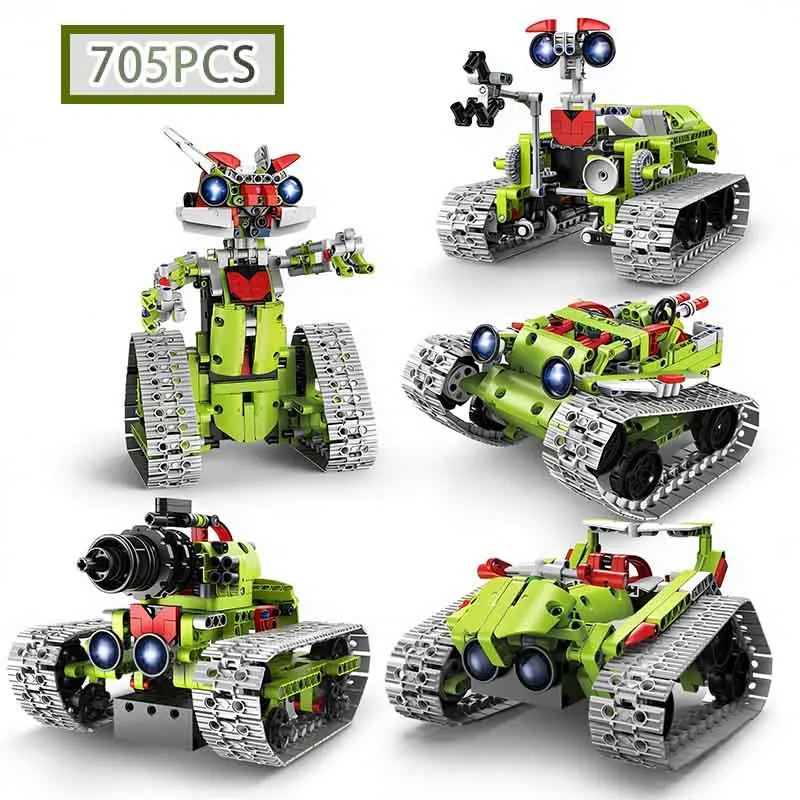 

Конструктор MOC 705 деталей, 5 в 1: креативная электрическая радиоуправляемая модель лунного универсального робота, развивающая игрушка-головоломка для детей, подарок